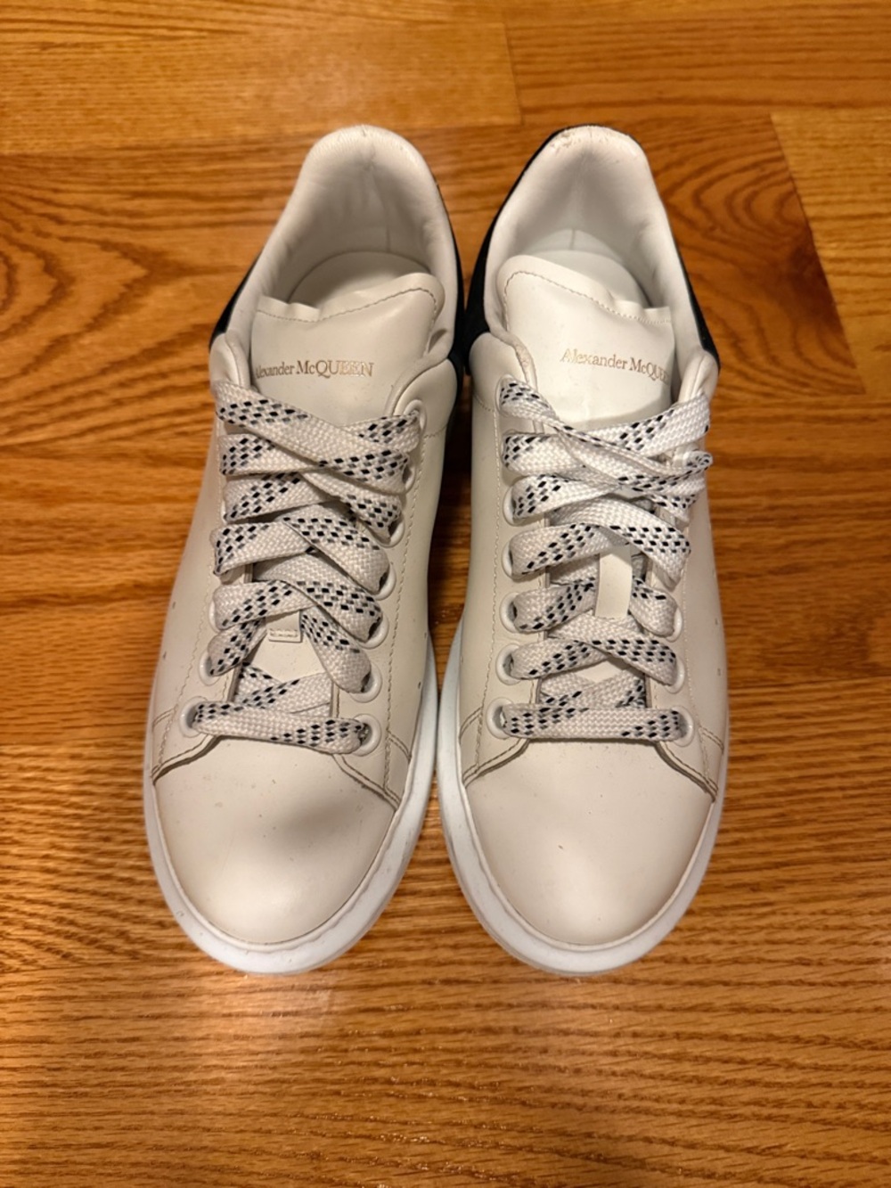 Alexander McQueen White Leather Sneakers with Black Heel Accent